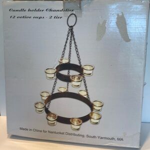 NIB & Vintage Black Candle Holder Chandelier, 2 Tier, 12 Votive Cups